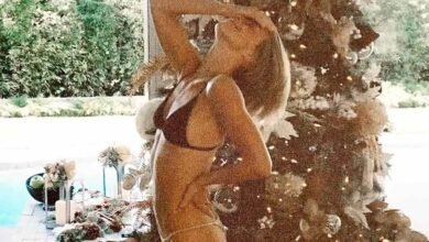 Julianne Hough Poses in Front of a Christmas Tree in a Teeny Bikini for Festive Holiday Photos