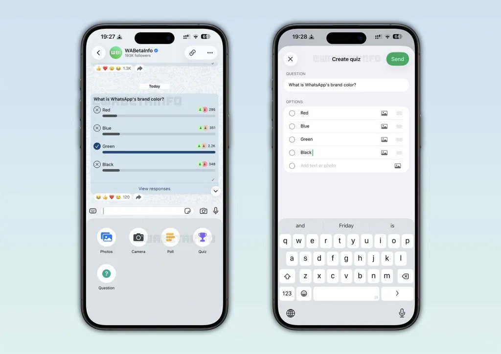 يعمل WhatsApp على التفاعلات القائمة على الاختبارات للقنوات
