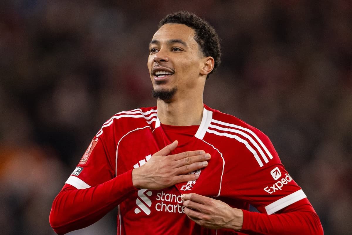 LIVERPOOL, ENGLAND - Monday, January 12, 2026: Liverpool's goalscorer Hugo Ekitike celebrates after the FA Cup 3rd Round match between Liverpool FC and Barnsley FC at Anfield. Liverpool won 4-1. (Photo by David Rawcliffe/Propaganda)